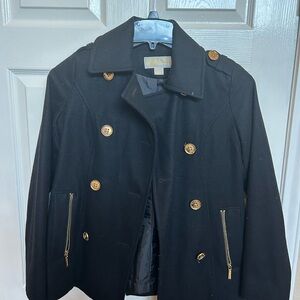 Michael Kors Black Pea Coat with Gold Buttons